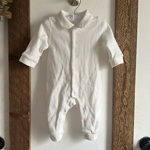 Vintage Pureborn Newborn Baby White Waffle Solid Romper 3-6 Months